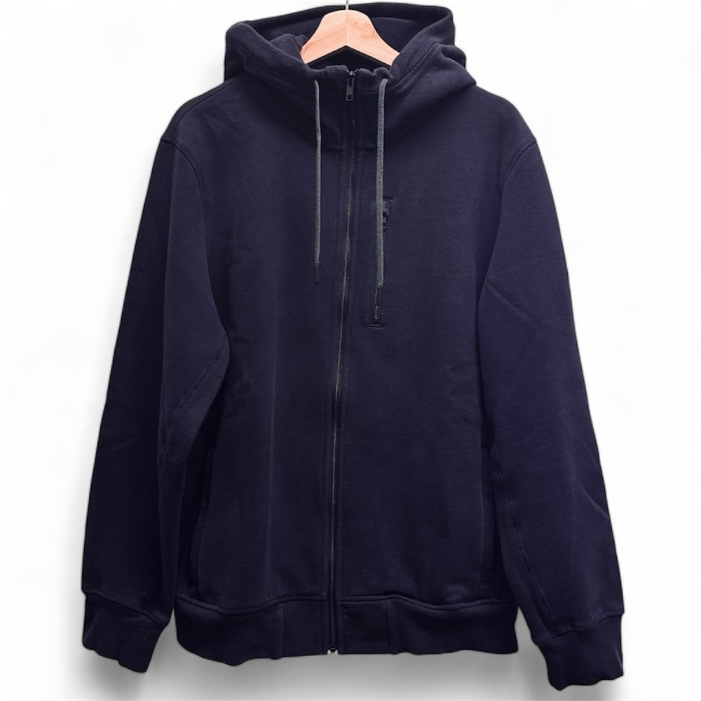 Lululemon Sequence Hoodie Cotton Fleece Ribbed Inset Panel Zip Pocket Black Swan - Picture 2 of 12